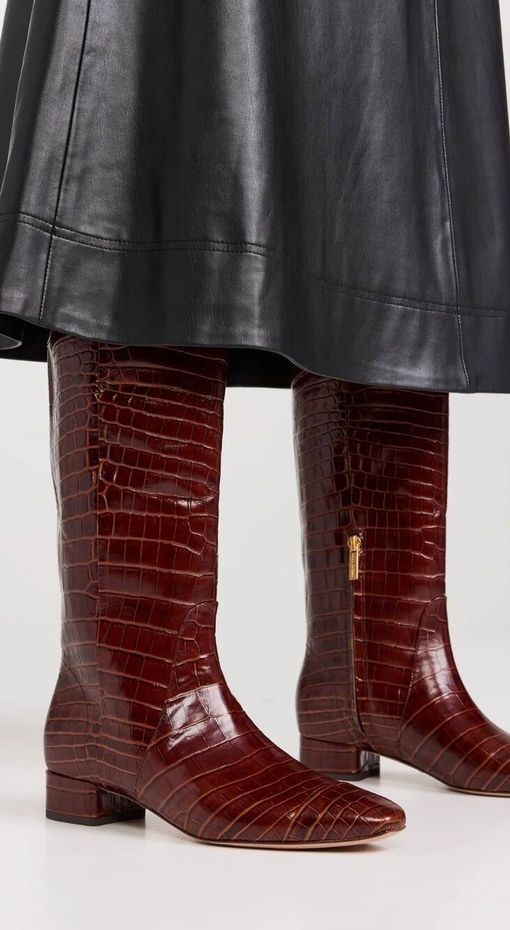 Veronica Beard Cecile Croc embossed tall leather brown boots size 11